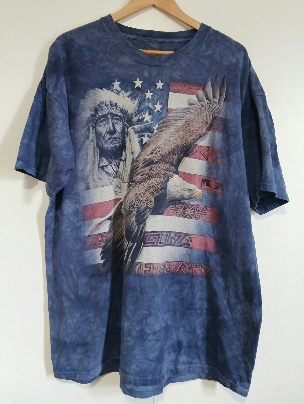 The Mountain Tie Dye Bald Eagle Native American Flag Graphic Tee 2XL Vintage Y2K